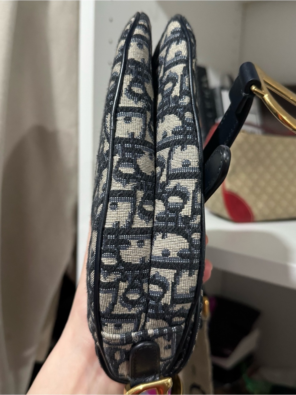 Christian Dior Blue and Beige Saddle Logo Canvas Shoulder Bag Mini with strap - Picture 5 of 7